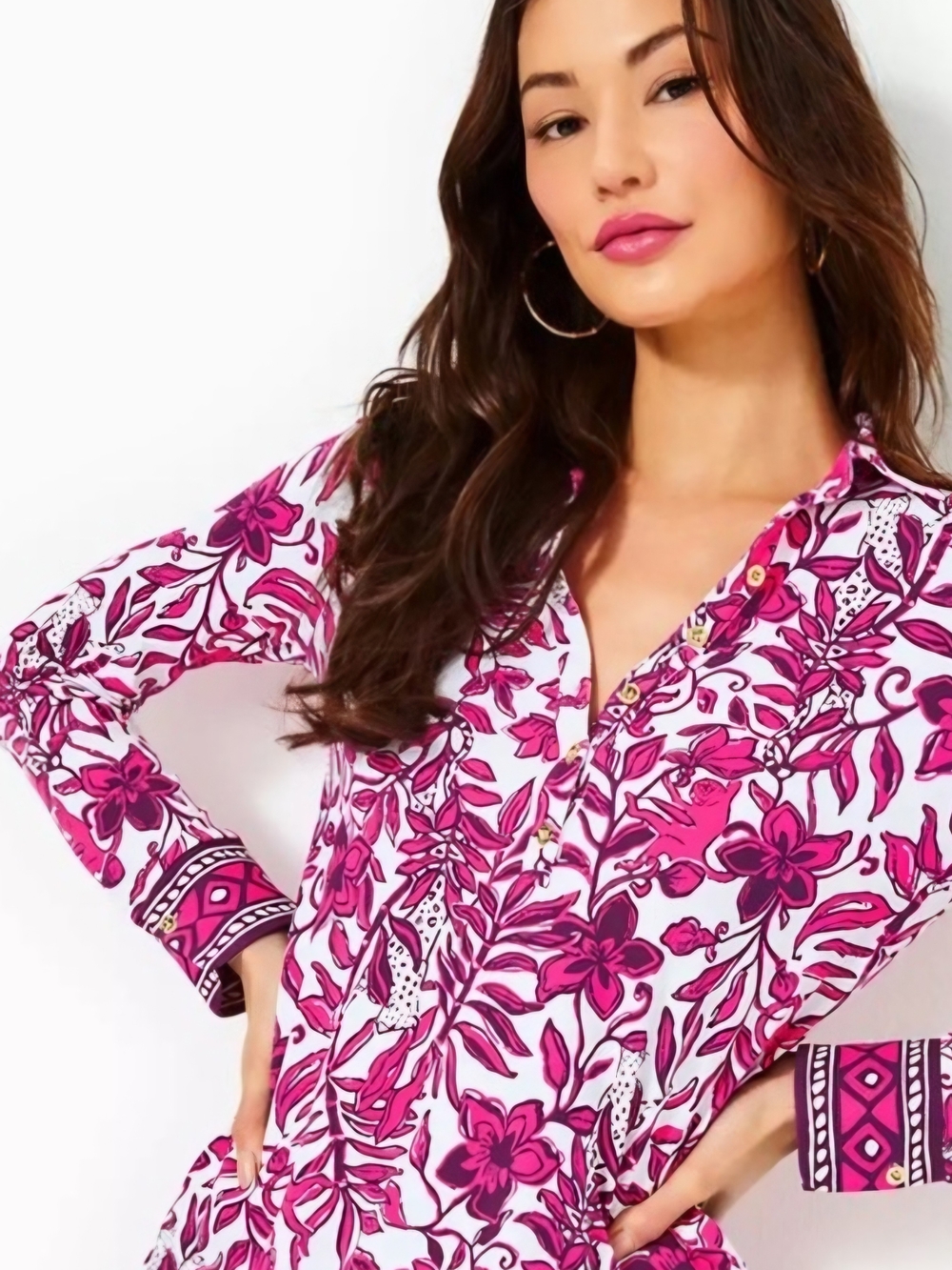 Lilly Pulitzer Pink and Fuchsia Floral Button-Down Shirt